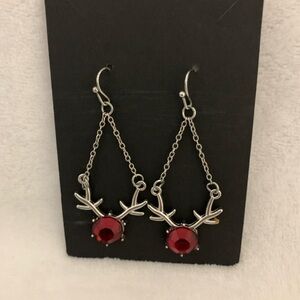 Reindeer Antler Earrings with Red Gem NWOT